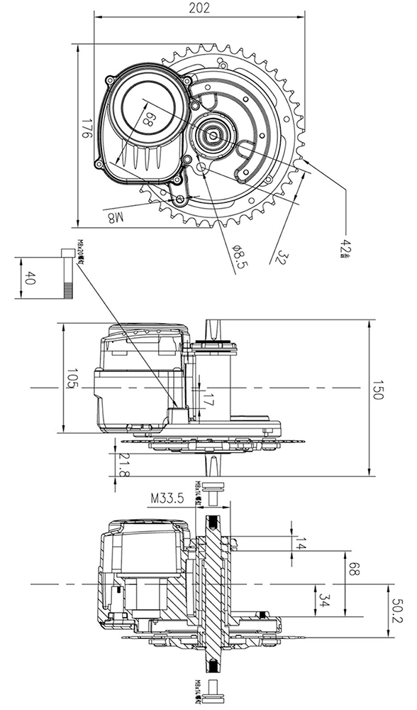 dimensions du moteur TSDZ2