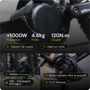 Moteur électrique vélo avec caractéristiques techniques.