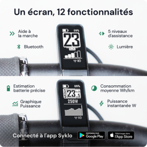 Écran intelligent vélo avec multiples fonctionnalités et Bluetooth.