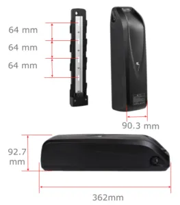 Dimensions de la batterie de vélo électrique.