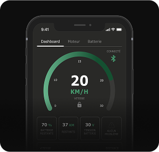 Tableau de bord vitesse et batterie scooter électrique.