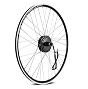 Roue de vélo avec rayons et moyeu.