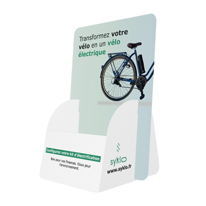 Boîte avec image de vélo et texte promotionnel.